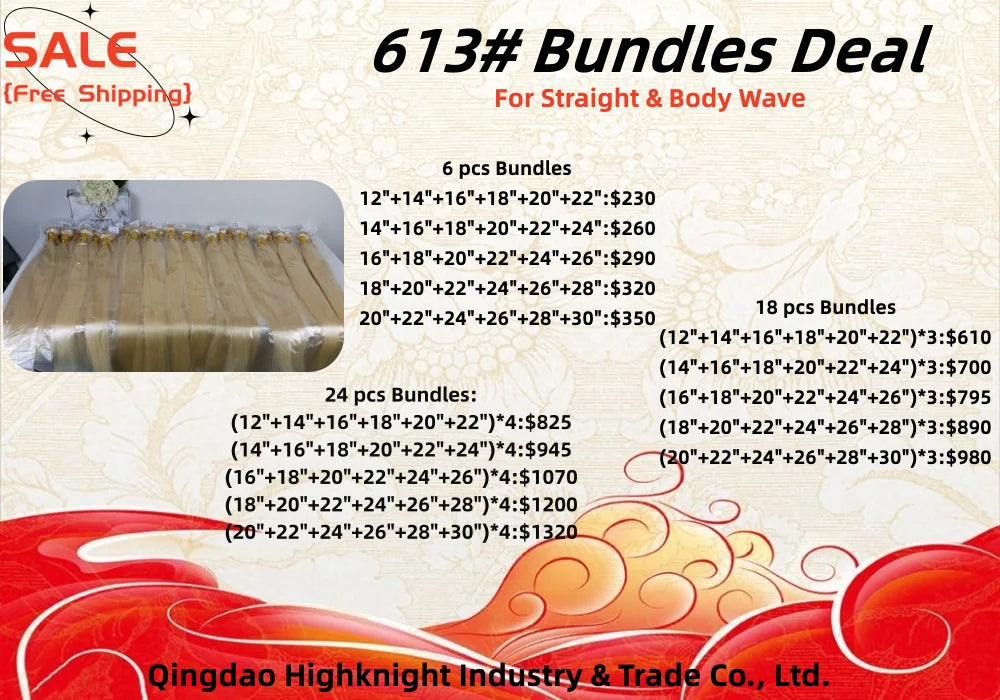Highknight 613 Blonde Straight Human Hair Weave Bundle Mink Brazilian Virgin Cuticle Aligned Hair Bundles With Closure