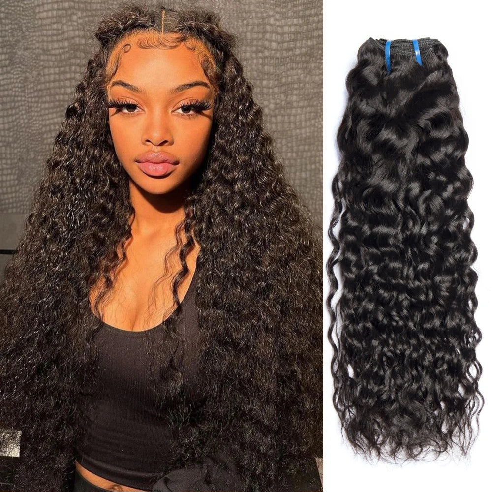 Higher Grade Raw Water Wave  Hair One Donor Hair Weave Bundles Extension Tape in Clip Ins Wigs Curly Hair Extensions