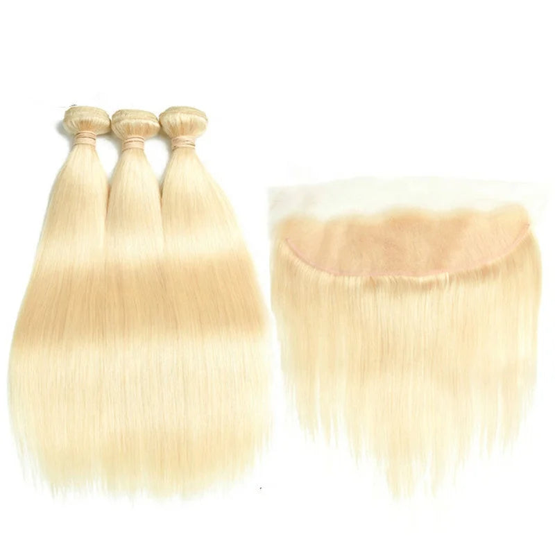 Highknight 613 Blonde Straight Human Hair Weave Bundle Mink Brazilian Virgin Cuticle Aligned Hair Bundles With Closure