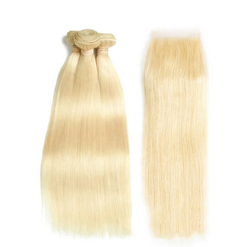 Highknight 613 Blonde Straight Human Hair Weave Bundle Mink Brazilian Virgin Cuticle Aligned Hair Bundles With Closure