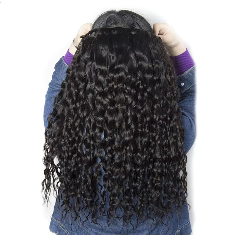 Higher Grade Raw Water Wave  Hair One Donor Hair Weave Bundles Extension Tape in Clip Ins Wigs Curly Hair Extensions