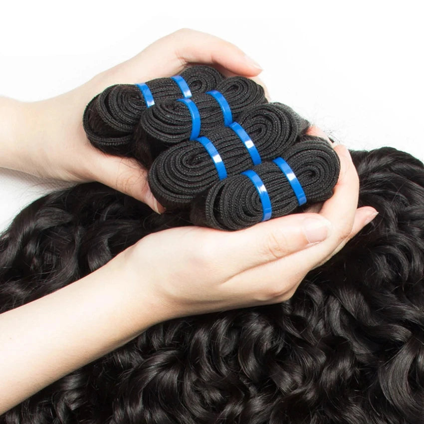 Higher Grade Raw Water Wave  Hair One Donor Hair Weave Bundles Extension Tape in Clip Ins Wigs Curly Hair Extensions